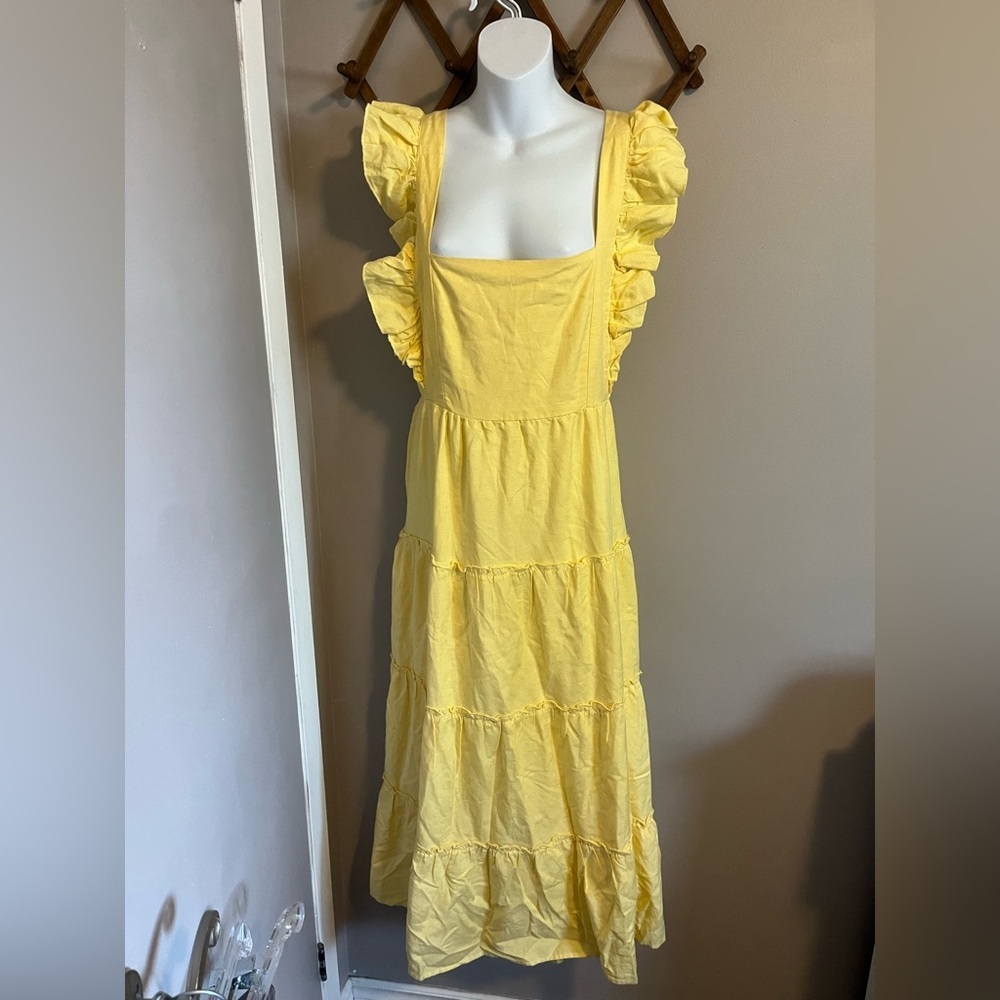 Yellow Ruffled Sleeveless tiered maxi Dress size large Cottagecore - Picture 2 of 7